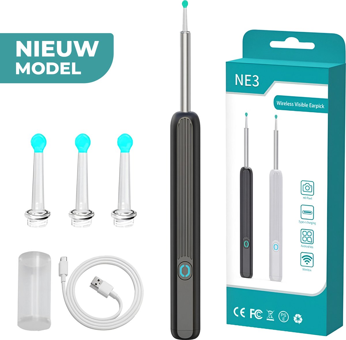 Goedkoopste YE WiFi Oorsmeer Verwijderaar - Oorreiniger Met Camera - Inclusief App - Led lamp & HD Camera - Reinigingset