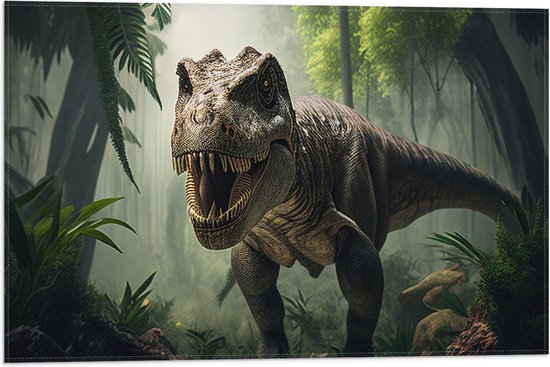 Vlag - Dinosaurus - Dier - Bos - Bomen - Planten - 60x40 cm Foto op Polyester Vlag