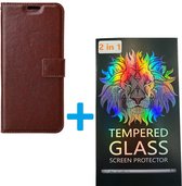 Portemonnee Bookcase Hoesje + 2 Pack Glas Geschikt voor: Samsung Galaxy A42 - bruin