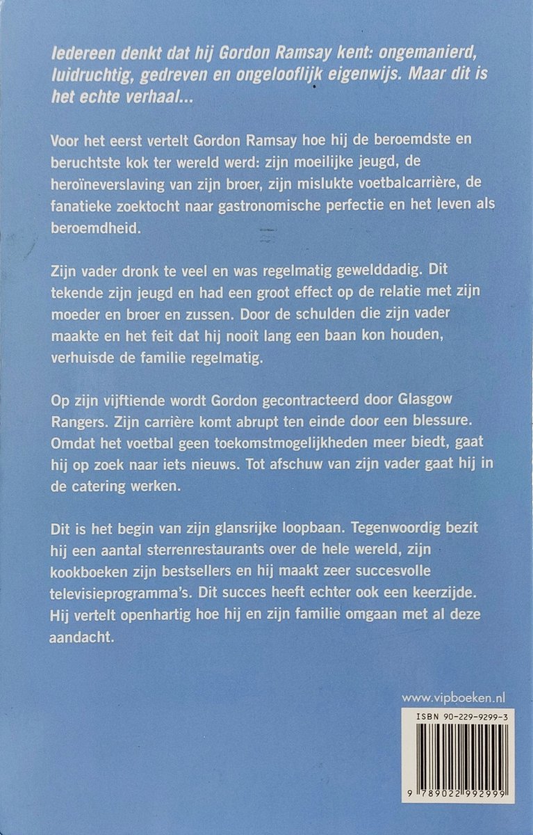 Boekomslag met tekst over Gordon Ramsay.