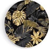 Artaza Forex Muurcirkel Gouden Tropische Bladeren - 60x60 cm - Wandbord - Wandcirkel - Rond Schilderij - Wanddecoratie Cirkel