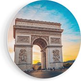 Artaza Forex Muurcirkel Arc De Triomphe In Parijs Met Zonsondergang - 60x60 cm - Wandbord - Wandcirkel - Rond Schilderij - Wanddecoratie Cirkel