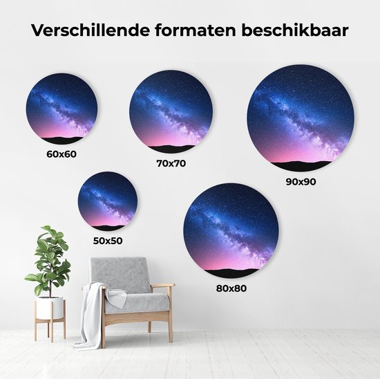 Artaza Forex Muurcirkel Melkweg Met Een Roze Gloed - Sterrenhemel - 50x50 cm - Klein - Wandcirkel - Rond Schilderij - Muurdecoratie Cirkel
