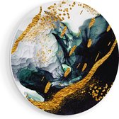 Artaza Forex Muurcirkel Abstracte Kunst - Zwart Wit met Gouden Strepen - 60x60 cm - Wandbord - Wandcirkel - Rond Schilderij - Wanddecoratie Cirkel