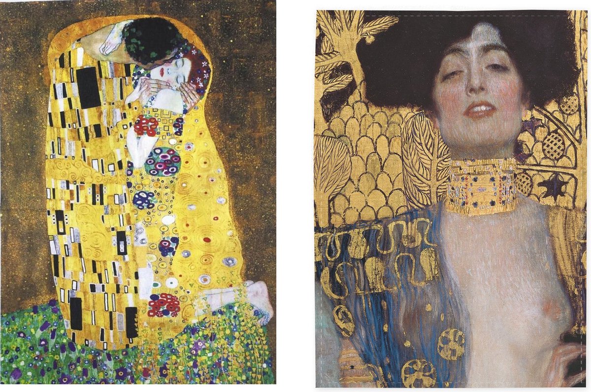 Set van 2 theedoeken - kunst collectie - Klimt, De Kus & Klimt, Judith - 100 % katoen 50 x 70 cm by supervintage