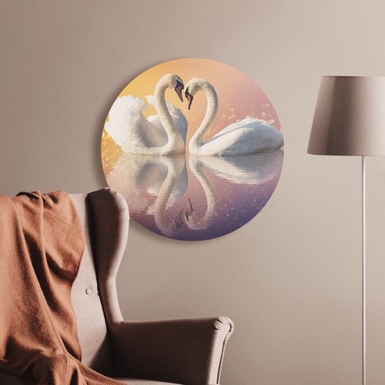 Artaza Forex Cercle Mural Cygnes Couple en Forme de Coeur - 40x40 cm - Klein - Cercle Mural - Peinture Ronde - Cercle de Décoration murale