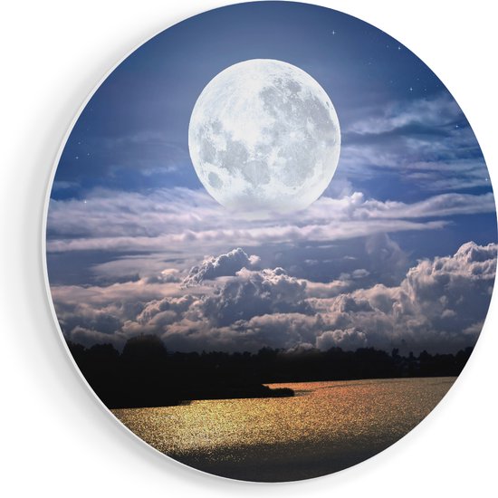 Artaza Forex Muurcirkel Volle Maan bij het Water - 40x40 cm - Klein - Wandcirkel - Rond Schilderij - Wanddecoratie Cirkel