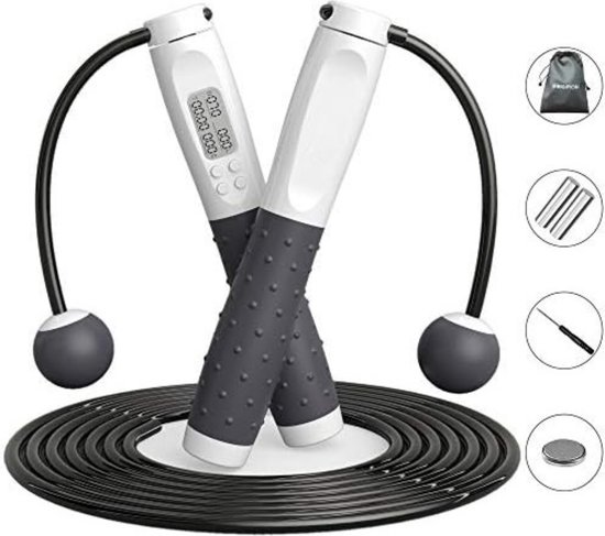 Springtouw voor kinderen en volwassenen, 260 cm, verstelbaar houten handvat, ideaal voor fitness en outdooractiviteiten