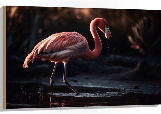 Hout - Flamingo - Water - Kleuren - 105x70 cm - 9 mm dik - Foto op Hout (Met Ophangsysteem)