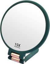 Handspiegel 15X/1X vergrotende spiegelset, dubbelzijdige make-upspiegel, dubbelzijdige opvouwbare make-upspiegel, dubbelzijdige make-upspiegel, dubbelzijdige handspiegel (groen)
