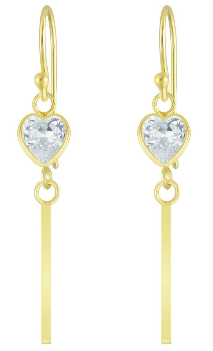 Joy|S - Zilveren classic hart oorbellen met bar (staaf) - gold plated
