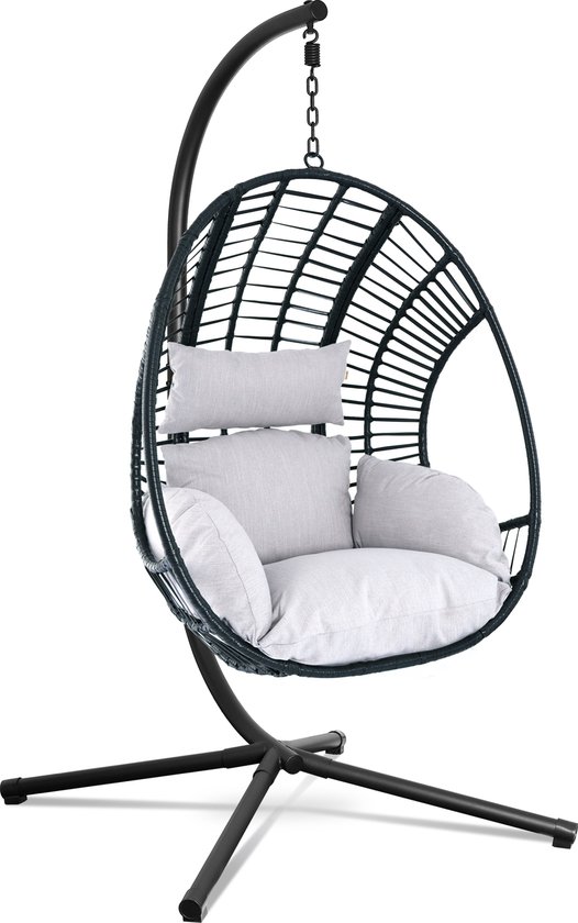 Swoods XXL Egg Hangstoel – Hangstoel met standaard – Egg Chair – tot 150kg – Lichtgrijs