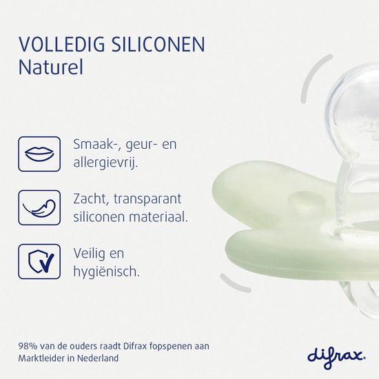 Difrax Fopspeen - Natural - 6/12 maanden - Siliconen - Stone/Sage - 2 Stuks van Difrax — afbeelding 4
