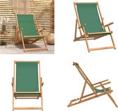 vidaXL Chaise de plage pliante Bois de teck massif Vert - Chaise de plage - Chaises de plage - Chaise de jardin - Chaise d'extérieur