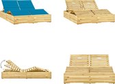 vidaXL Ligbed tweepersoons met blauwe kussens geïmpregneerd grenenhout - Zonnestoel - Zonnestoelen - Zonnebed - Zonnebedden