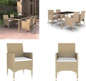 vidaXL - 5-delige - Tuinset - poly - rattan - en - gehard - glas - beige