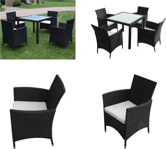 Tuintafel Set vidaXL 5-delige Tuinset met kussens poly rattan zwart - Tuintafel En ...
