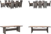 vidaXL Ensemble de jardin 9 pièces avec coussins Polyrotin Gris - Ensemble de salle à manger d'extérieur - Coins à manger d'extérieur - Table et chaise de jardin - Tables de jardin et Chaises de jardin