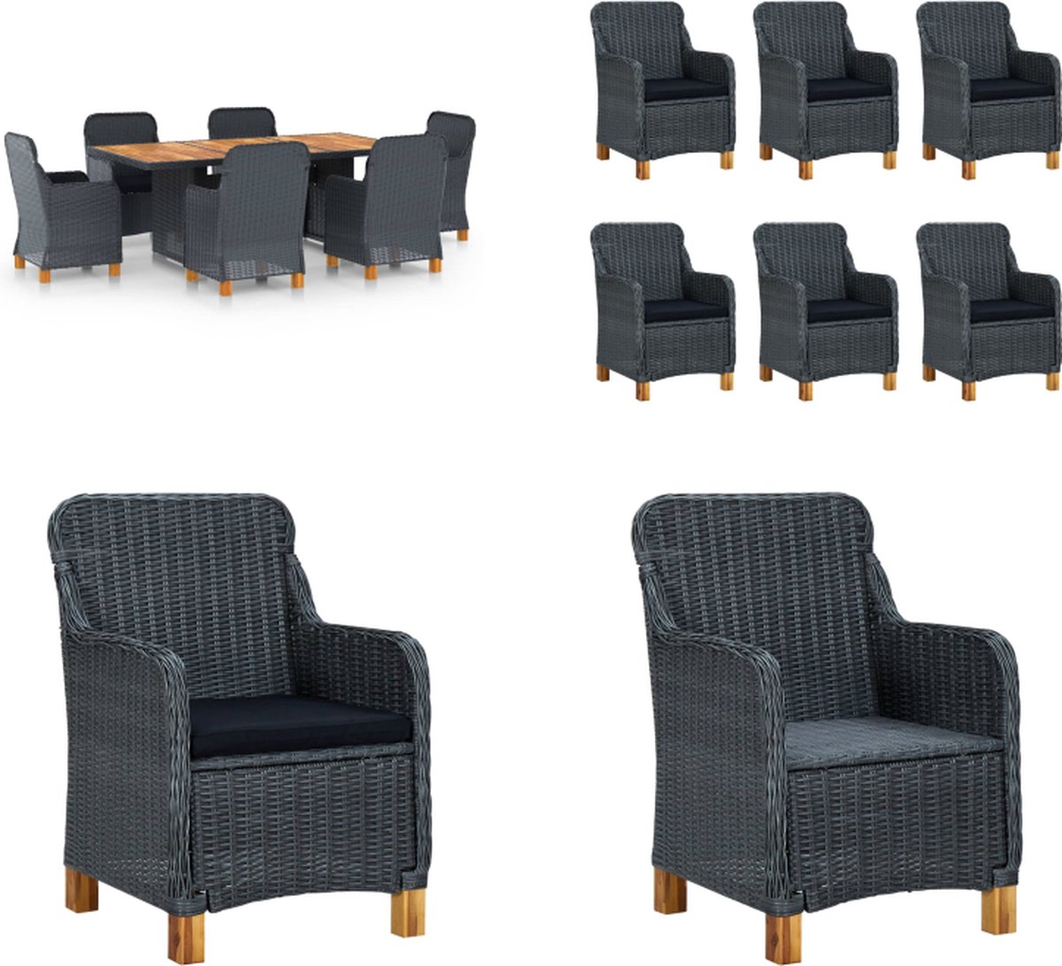 VidaXL 7-delige Tuinset met kussens poly rattan donkergrijs Eethoek Voor Buiten Eethoeken Voor Buiten Tuintafel En Stoel Tuintafels En Stoelen