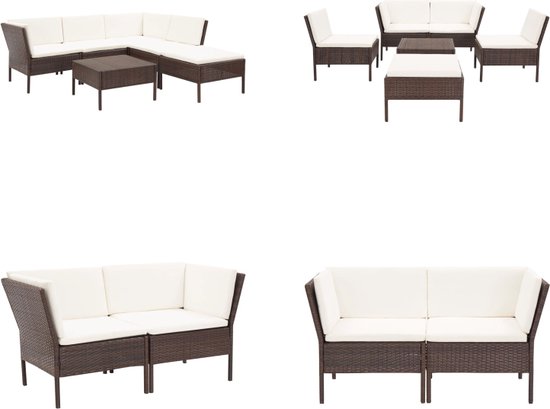 Foto: Vidaxl 6 delige loungeset met kussens poly rattan bruin tuin loungeset tuin loungesets tuinbank tuinbanken