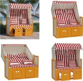 vidaXL Strandstoel met kussens poly rattan en hout rood en wit - Strandstoel - Strandstoelen - Strandkorb - Zitstoel