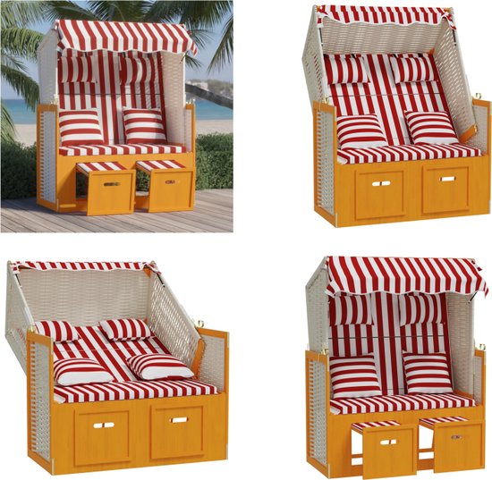 Strandkorb Rattan Chair vidaXL Strandstoel met kussens poly rattan en hout rood en wit ...