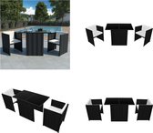 vidaXL-3 pièces- Set de bistro-avec-coussins-poly-rotin-noir - Table à manger avec Chaises pour le Jardin - Tables à manger avec Chaises pour le Jardin - Mobilier de jardin - Table et Chaises de jardin