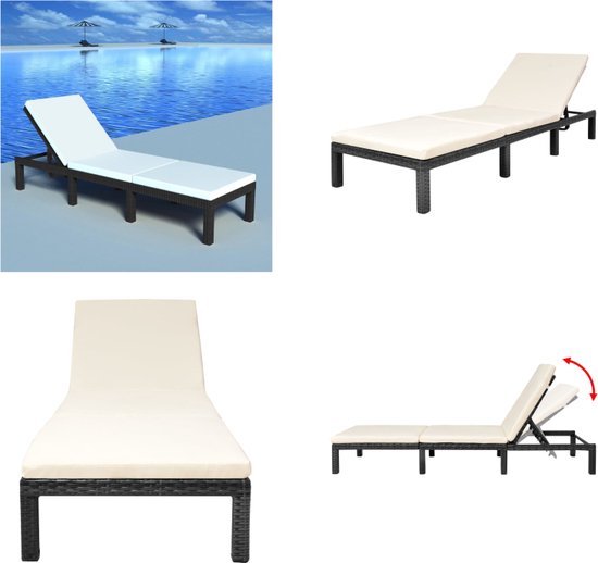 vidaXL Ligbed - Zwart Poly Rattan - Inclusief Kussen - Ligbed - Tuinset