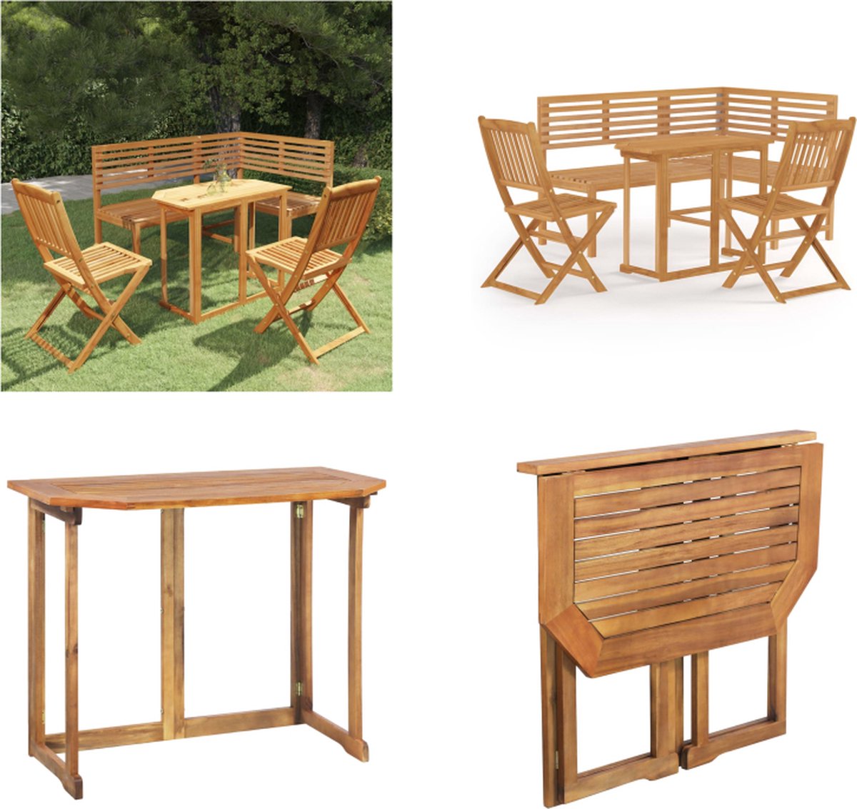 VidaXL 4-delige Bistroset massief acaciahout Bistroset Bistrosets Meubelset Meubelsets
