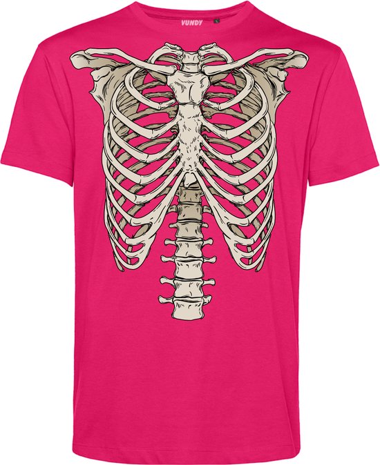 T-shirt Squelette | Déguisements hommes | Costume de Carnaval | Mauvaise fête | Fuchsia | taille M