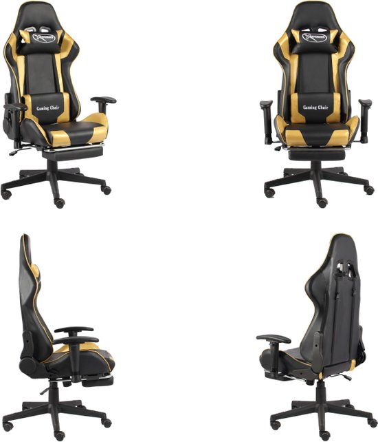 vidaXL Gamestoel draaibaar met voetensteun PVC goudkleurig - Gamingstoel - Gamingstoelen - Racingstoel - Racingstoelen