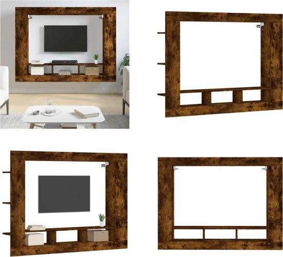 vidaXL Tv-meubel 152x22x113 cm bewerkt hout gerookt eikenkleurig - Tv-meubel - Tv-meubelen - Tv-standaard - Televisiemeubel