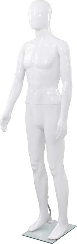 vidaXL Etalagepop mannelijk met glazen voet 175 cm glanzend wit - Mannequin - Mannequins - Paspop - Paspoppen - vidaXL