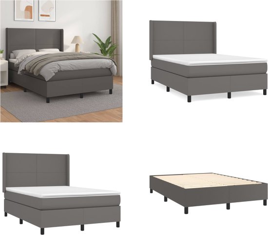vidaXL Boxspring met matras kunstleer grijs 140x190 cm - Boxspring - Boxsprings - Bed - Slaapmeubel