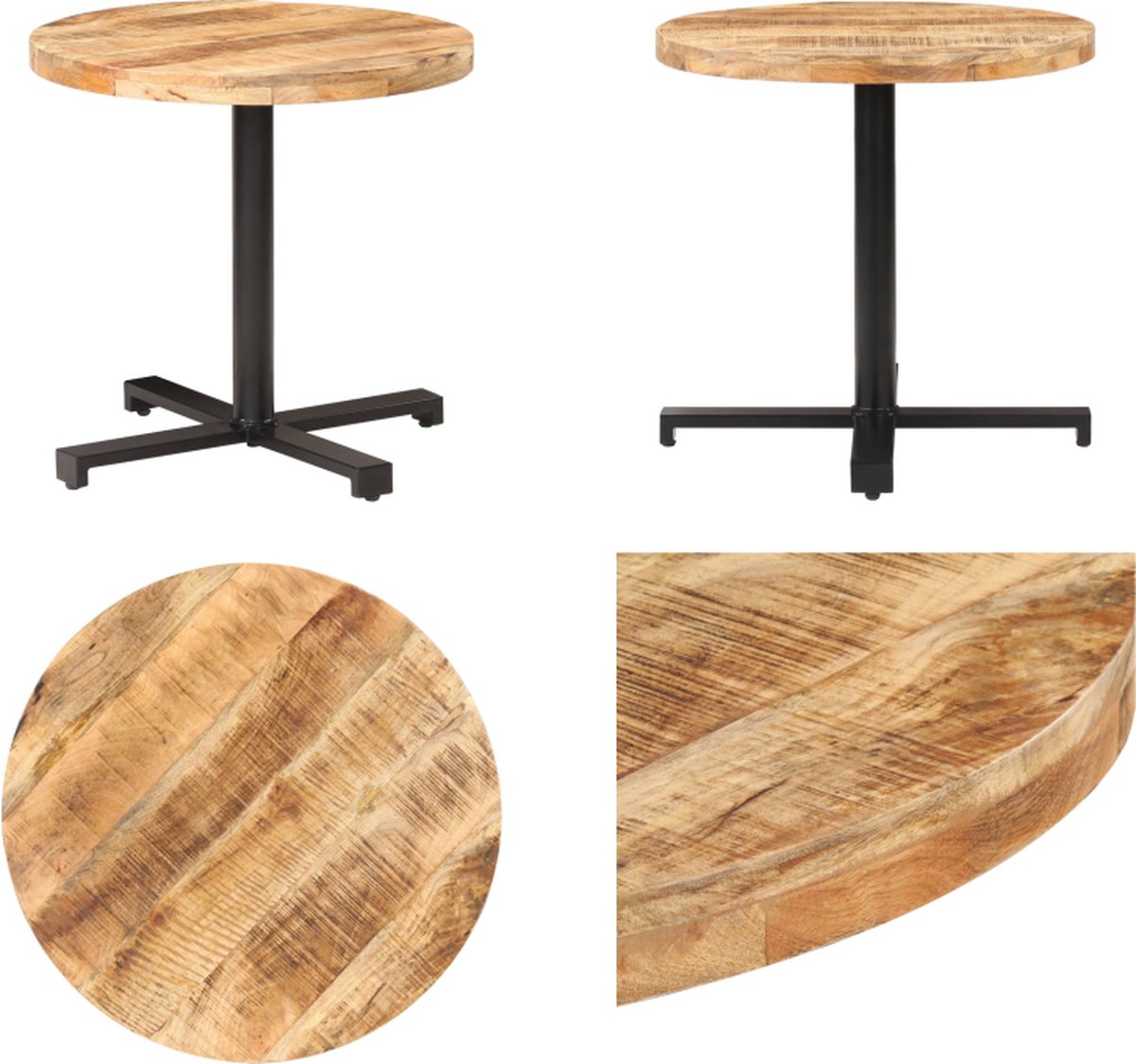 vidaXL Bistrotafel - rond - Ø80x75 - cm - ruw - mangohout Bruin