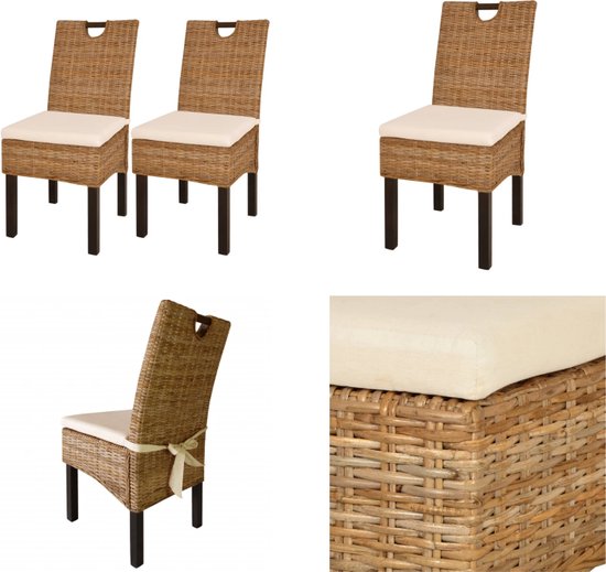 vidaXL Eetkamerstoel Kubu 2 stuks rattan mangohout - Eetkamerstoel - Eetkamerstoelen - Diner Stoel - Diner Stoelen