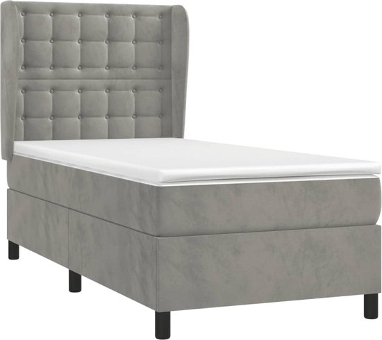 vidaXL Boxspring avec matelas Velours Gris clair 90x200 cm - Boxspring - Sommiers - Lit - Meubles de couchage