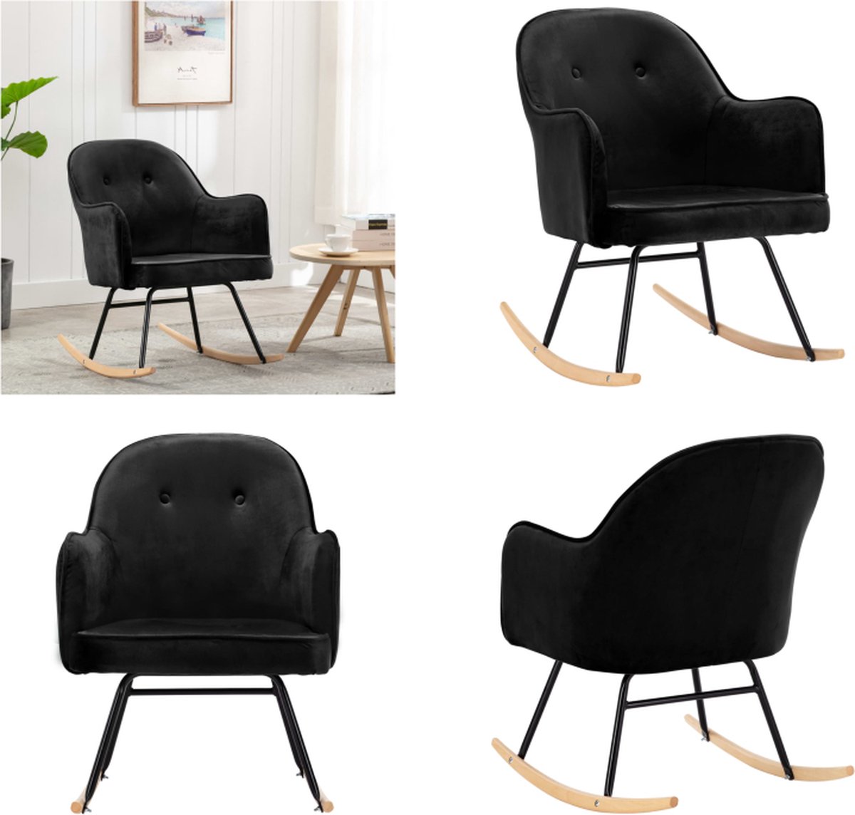 VidaXL Schommelstoel fluweel zwart Schommelstoel Schommelstoelen Schommelende Stoel Schommelende Stoelen