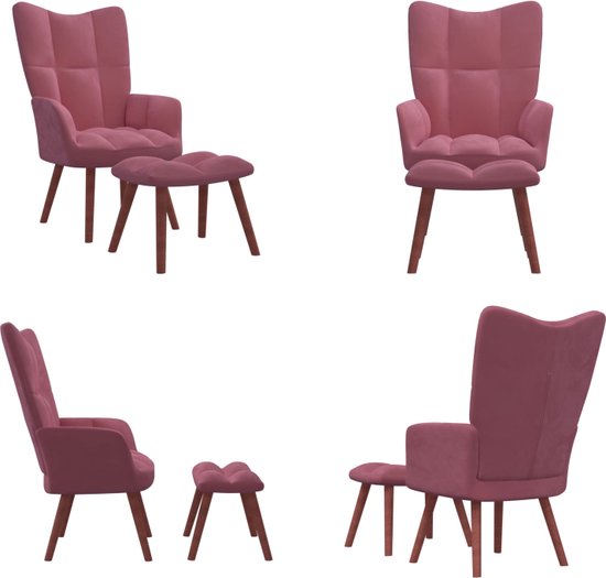 vidaXL Relaxstoel met voetenbank fluweel roze - Relaxstoel Met Voetenbank - Relaxstoelen Met Voetenbanken - Zetel Met Voetenbankje - Zetels Met Voetenbankjes