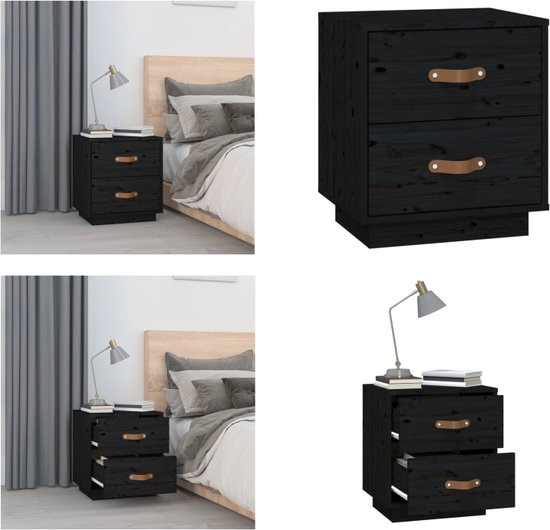 Nachtkastje 2 stuks Massief grenenhout 40 x 30 x 61 cm Zwart