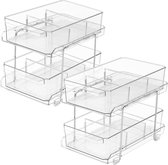Wastafelorganizer keuken met 2 niveaus & uitneembare scheidingswanden [verpakking van 2 stuks] - doorzichtig onder wastafel plank van kunststof voor badkamer, keuken, eetkamer -