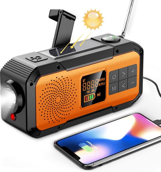 Noodradio AM/FM - 20.000 mAh powerbank - Handzwengel - Zonne-energie