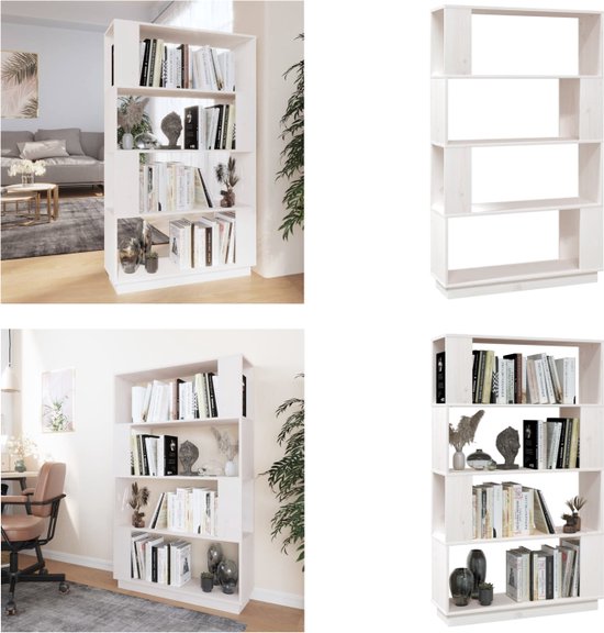 vidaXL Boekenkast/kamerscherm 80x25x132 cm massief grenenhout wit - Boekenkast - Boekenkasten - Opbergkast - Boekenrek