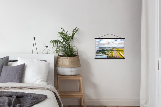 Posterhanger incl. Poster 60x40 cm - Schoolplaat - Zonnige luchtfoto van Amsterdam - Textielposter - Zwarte latten