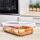 XXL glazen ovenschaal met klikdeksel, 3600 ml, rechthoekig, dicht, transportbaar, veelzijdige voorraaddoos voor oven en vriezer
