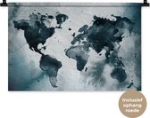 Wandkleed WereldkaartenKerst illustraties - Abstracte wereldkaart gemaakt met donkerblauwe waterverf Wandkleed katoen 60x40 cm - Wandtapijt met foto