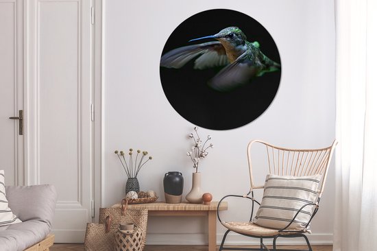 Wall Circle - Wall Circle Indoor - Colibri - Vogel - Ressorts - Zwart - ⌀ 120 cm - Décoration murale - Peintures Ronds XXL