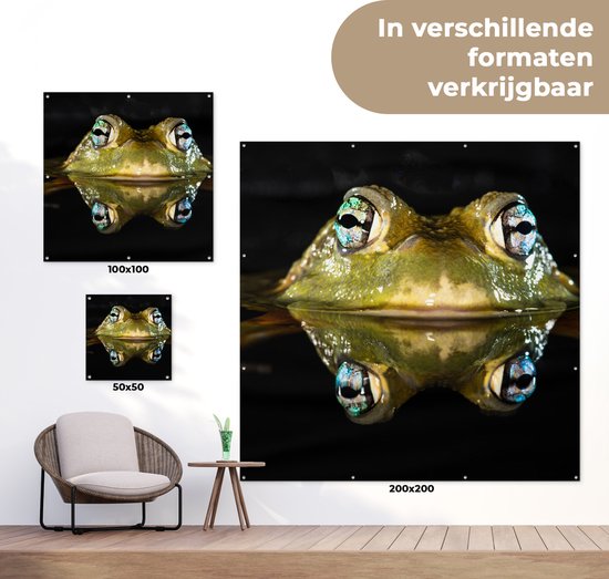 Tuinposter 50x50 cm - Tuindecoratie Kikker - Ogen - Portret - Poster voor in de tuin - Buiten decoratie - Schutting tuinschilderij - Tuindoek muurdecoratie - Wanddecoratie balkondoek