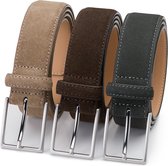 DTCH. FIT Ceinture Homme Suede Bobby - Riem Taupe, Marron Foncé & Grijs - Ceinture Pantalon & Jeans - Taille ceinture 85cm - Longueur totale 100cm - 3 Pièces