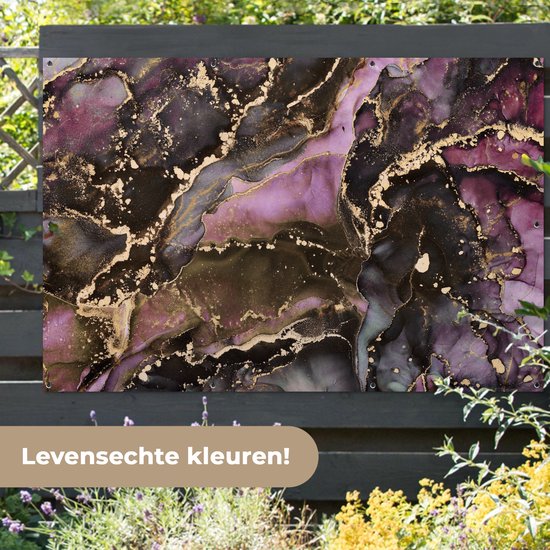 Affiche de jardin Marbre - Or - Pierre - Abstrait - 190x120 cm - Décoration murale extérieure - Affiche de jardin - Toile de jardin - Affiche de clôture - Peinture de jardin